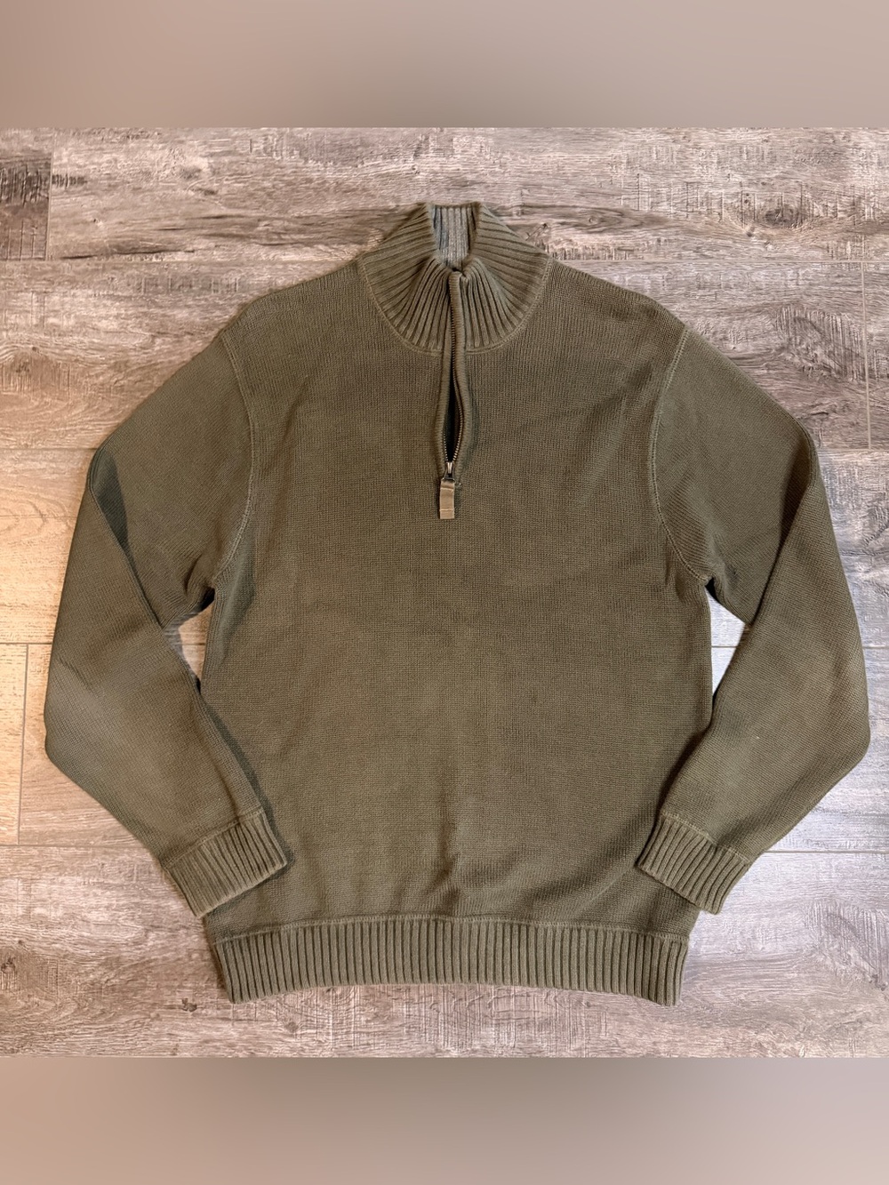 Eddie Bauer Olive Quarter-Zip Knit Pullover. Size S
